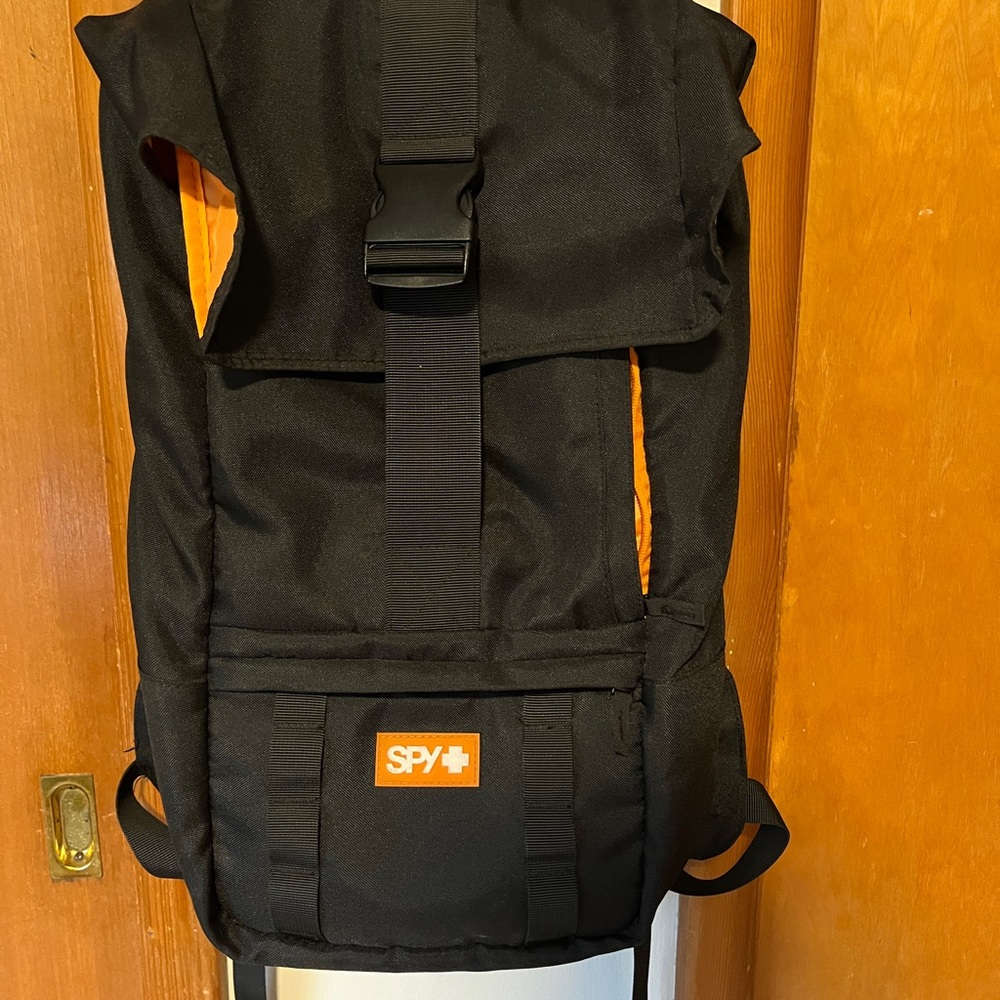SPY Backpack in Black with Orange Highlights- Unisex